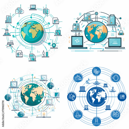 Digital Remittances Remittance Icons and Globe .simple isolated line styled vector illustration