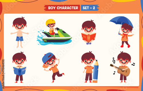 Cartoon Boy Doing Various Activities