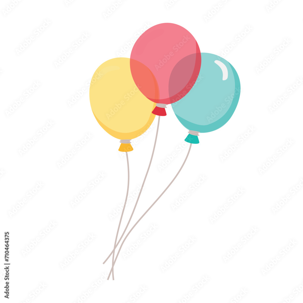 Balloons vector illustration set in cartoon style. Colorful bunch of balloons. Flying balloon clip art. Decoration items for party. Flat vector isolated on white background.