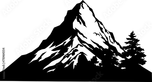 Mountain with pine trees and landscape black on white background. Vector illustration mountain with pine trees on white background. AI generated illustration.