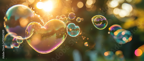 Photo of heart shaped soap bubbles