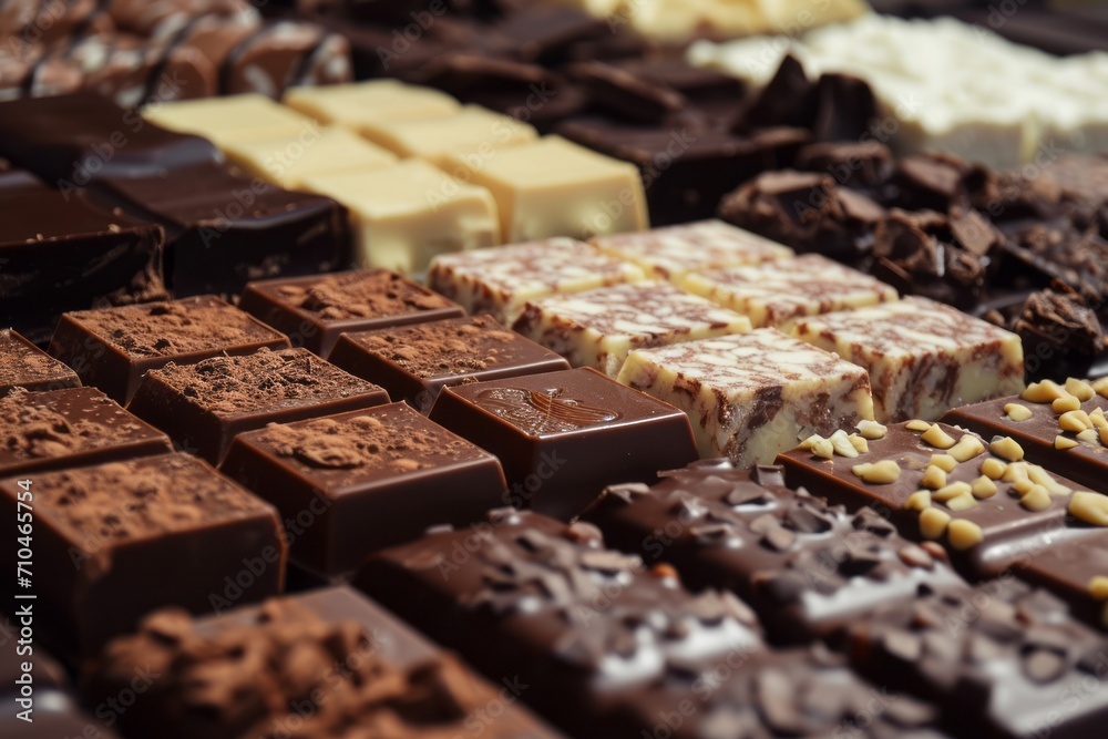 Chocolate bar selection as wallpaper, multifaceted and creamy. Generative AI Chocolate bar selection as wallpaper, multifaceted and creamy. Generative AI
