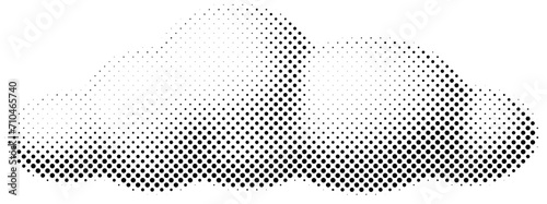 Clouds in halftone dots texture, isolated black and white vector design element