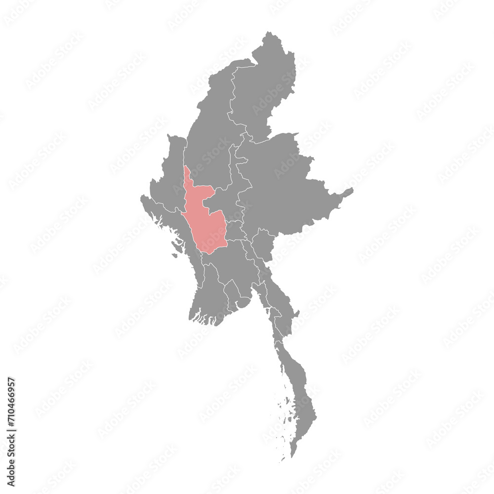 Magway region map, administrative division of Myanmar. Vector illustration.