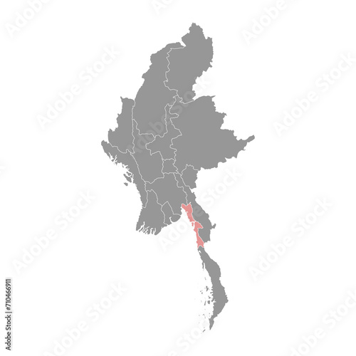 Mon region map  administrative division of Myanmar. Vector illustration.