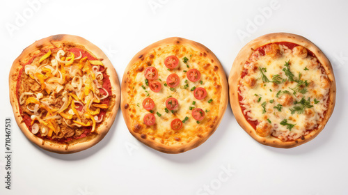 Top view of three different pizzas