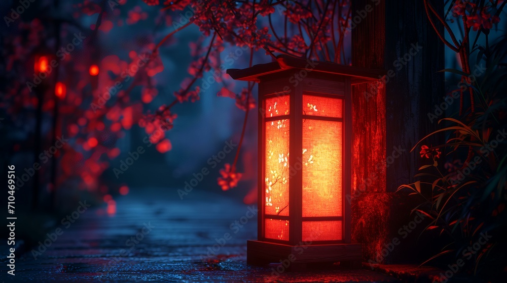 Lantern in the forest at night. Festive decoration. Lantern in the forest at night. Festive decoration.