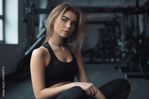 Beautiful and slim young woman in the gym, girl doing fitness and leading an active and healthy lifestyle
