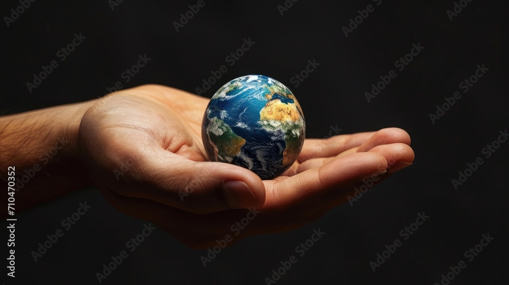 Hand holding a globe with the image of the planet earth on a black background. Save the planet concept Hand holding a globe with the image of the planet earth on a black background. Save the planet concept