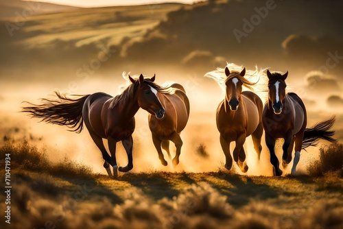 illustration of horses running in a field 