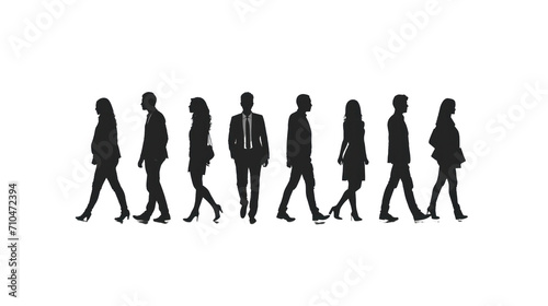 Silhouettes of a number of men and women standing and walking. Black businessman jumps Studio Transparent background.png