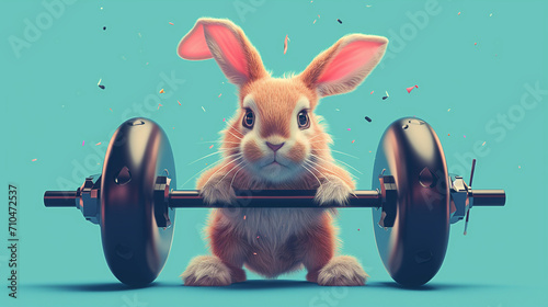 Fit Bunny Lifting Weights Illustration