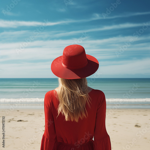 woman in hat on sea beach