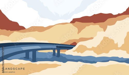 Modern nature landscape in a minimalist style. Retro realism. Contemporary aesthetic art. Design for page, poster, magazine, brochure, flyer, wallpapers, interior.