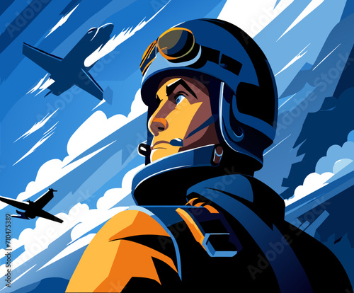 Robot pilot navigating through a storm. vektor icon illustation