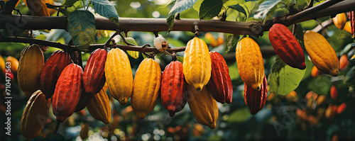 Cacao group pods on plant trees.