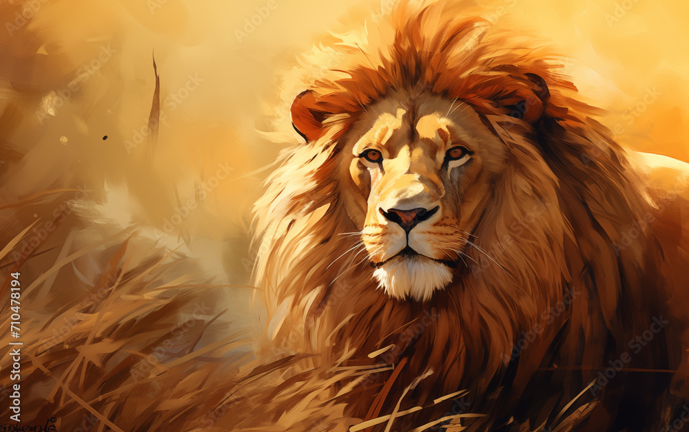 Male lion close up,created with Generative AI tecnology.