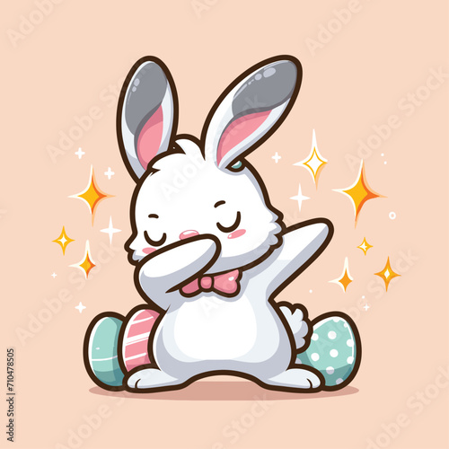 Rabbit dabbing pose cartoon illustration flat background © Shabnam