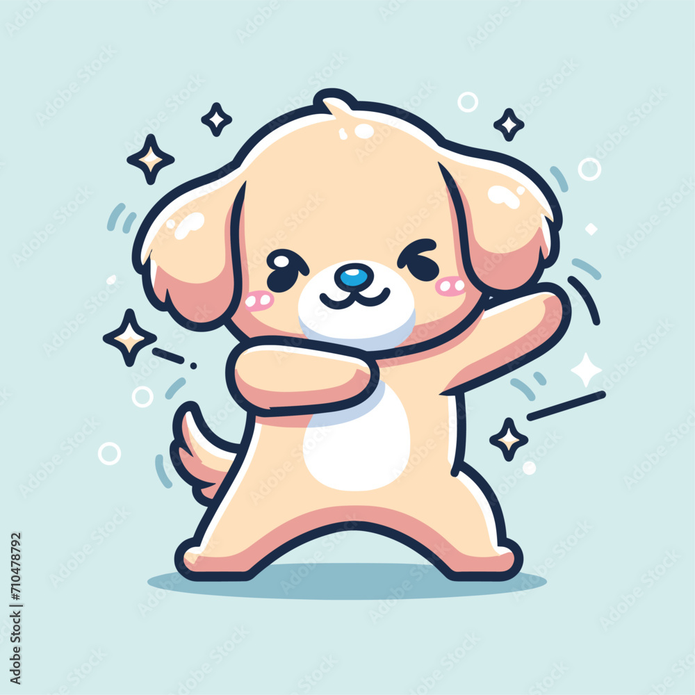 Obraz premium Dog dabbing pose cartoon illustration flat background