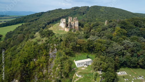 Aerial view of Cicva castle ruins, Sedliska - Podcicva Village, Slovakia photo