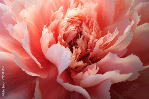 Macro photo of light coral or delicate pink peony flower