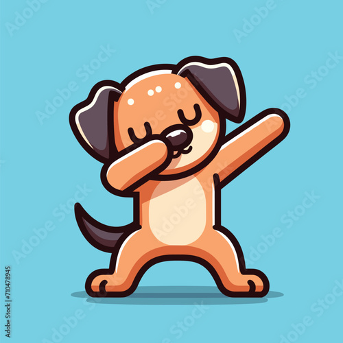 Dog dabbing pose cartoon illustration flat background