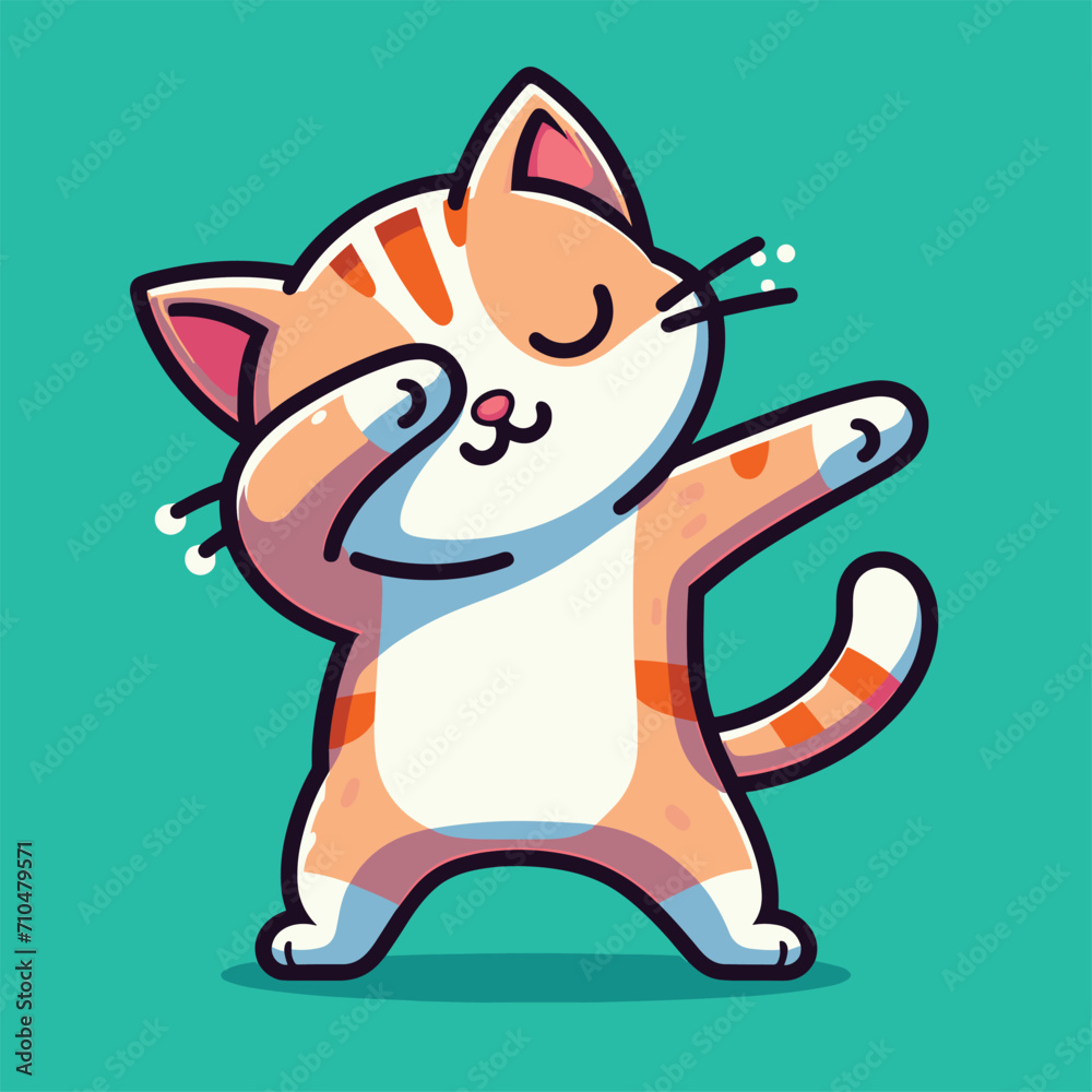 Fototapeta premium Cat dabbing pose cartoon illustration flat background