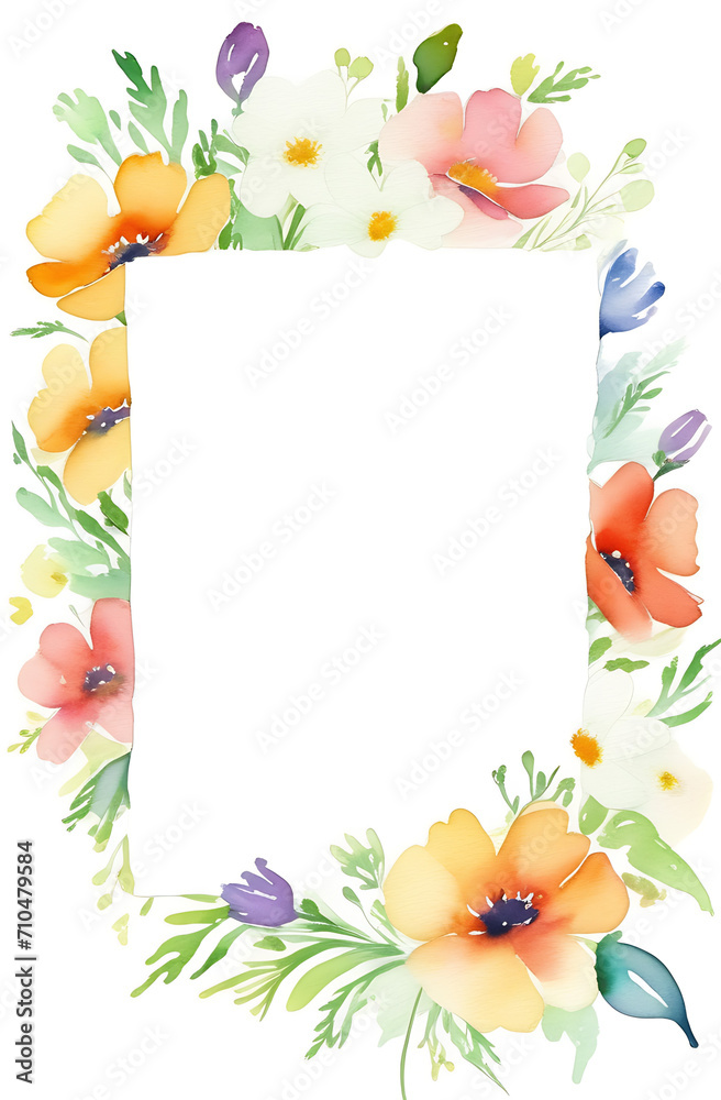watercolor drawing banner place for text colorful flowers with green stems white background