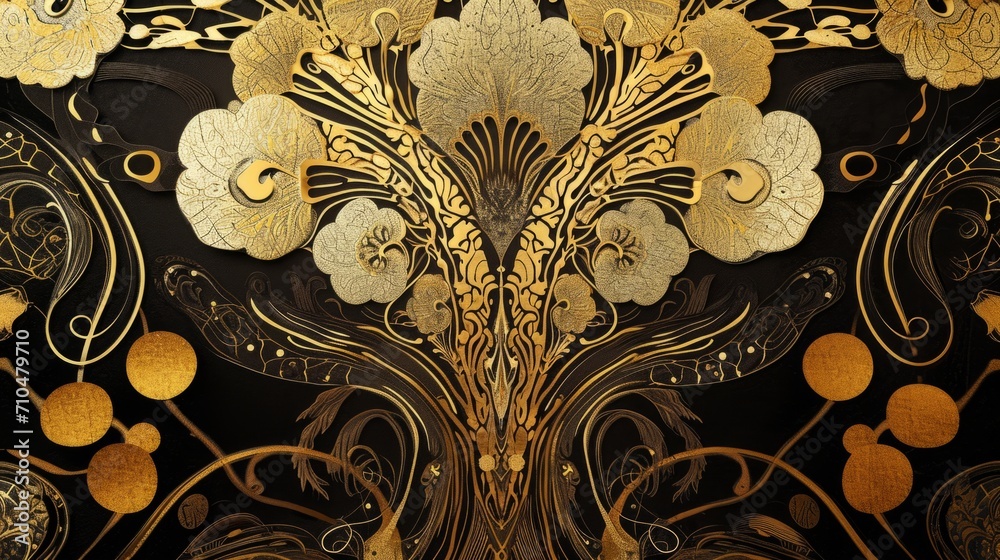 Gold and black floral pattern in Art Nouveau style. Decorative vintage Gold and black floral pattern in Art Nouveau style. Decorative vintage