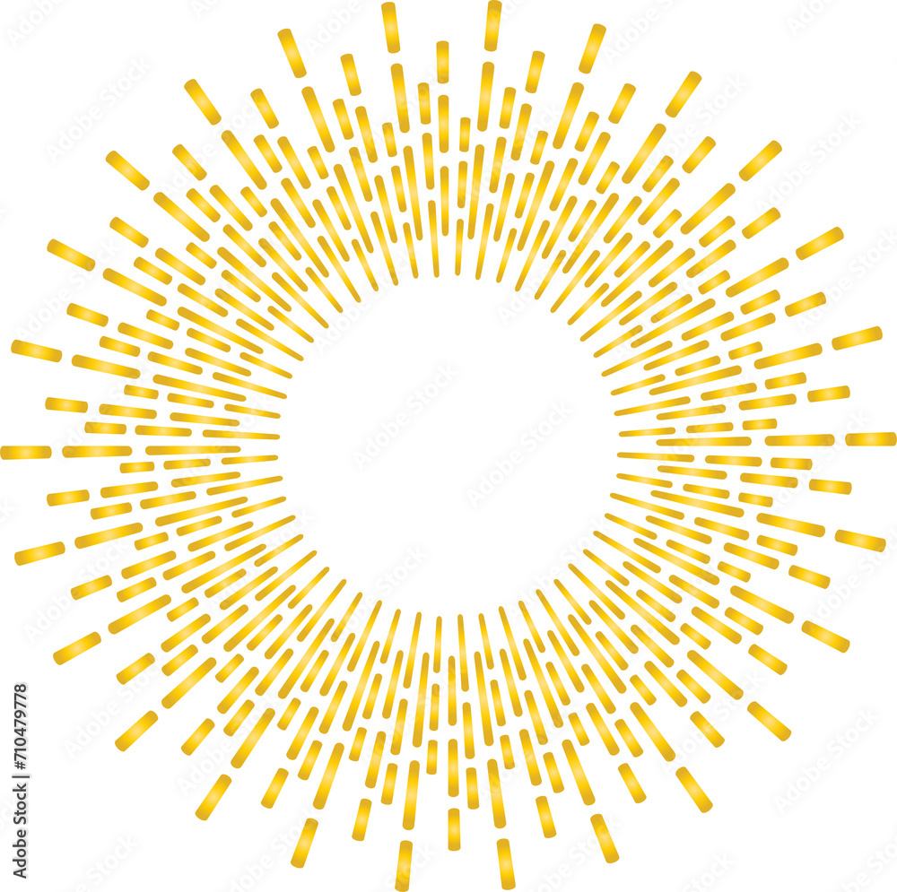 Fototapeta premium Golden sunburst style isolated illustration on transparent background.