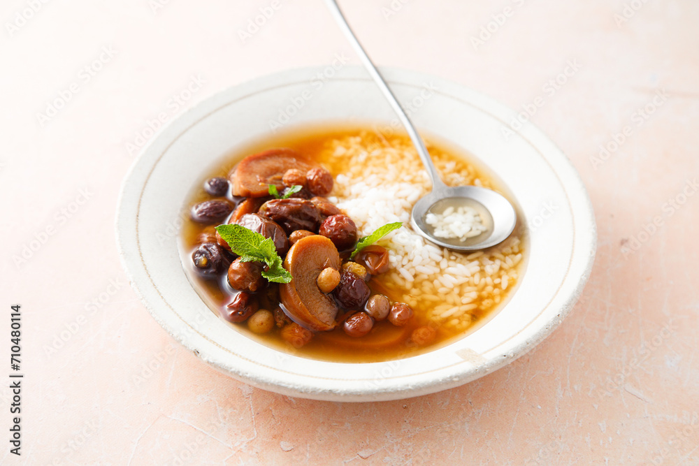 Traditional dried fruits soup with rice