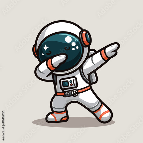 Astronaut dabbing pose cartoon illustration flat background