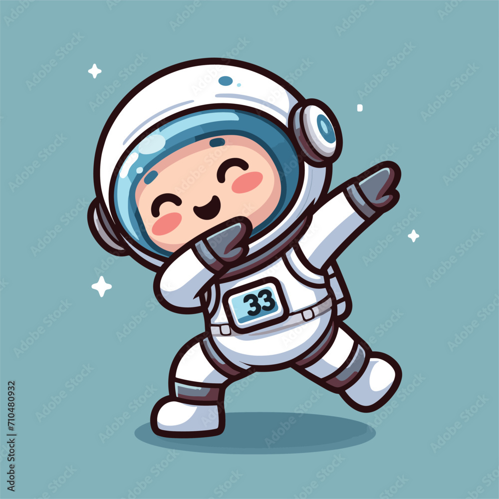 Astronaut dabbing pose cartoon illustration flat background