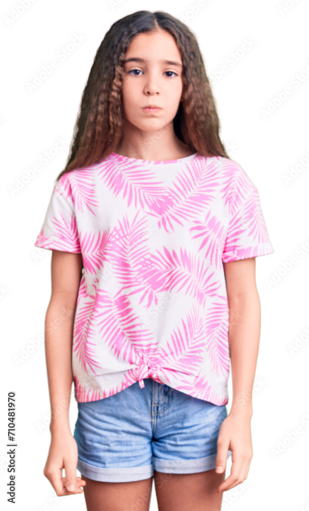 Obraz premium Cute hispanic child girl wearing casual clothes depressed and worry for distress, crying angry and afraid. sad expression.