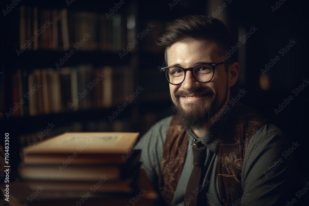 Literary Warmth: The Librarian Graces the Camera with a Welcoming Smile, Inviting You into the World of Books. 