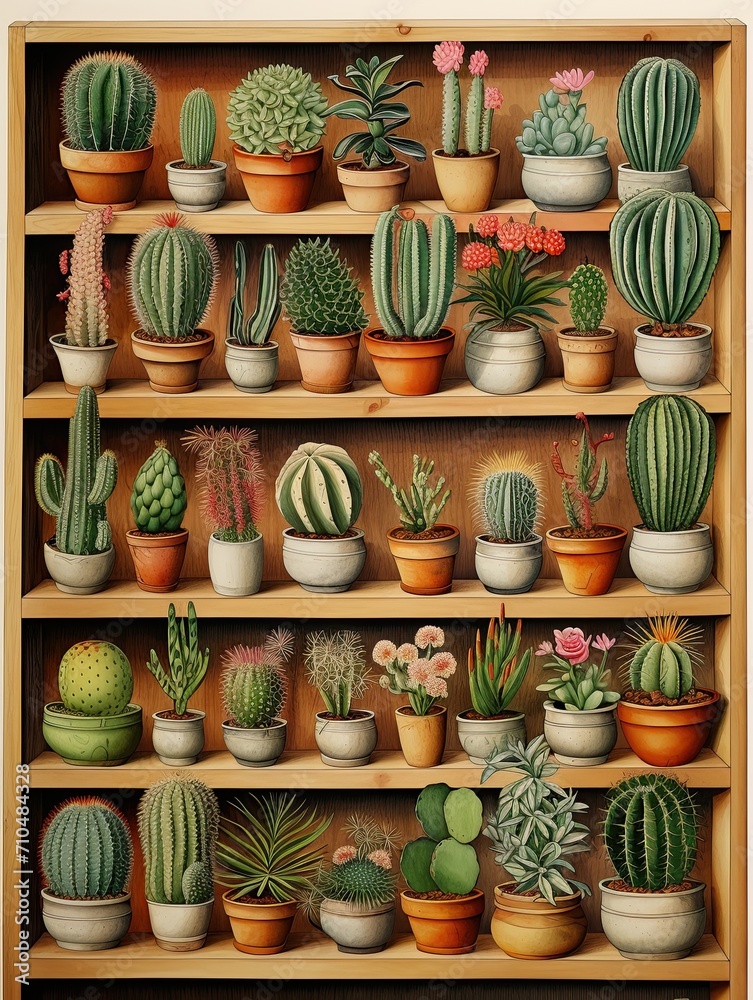 Cactus Varieties Illustrated: Desert-Themed Wall Art Depicting Succulents from Exotic Deserts