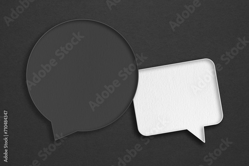 For bias or different thinking concept, communication and social media, customer feedback, Blank  grey and white grunge paper on rough dark paper texture
