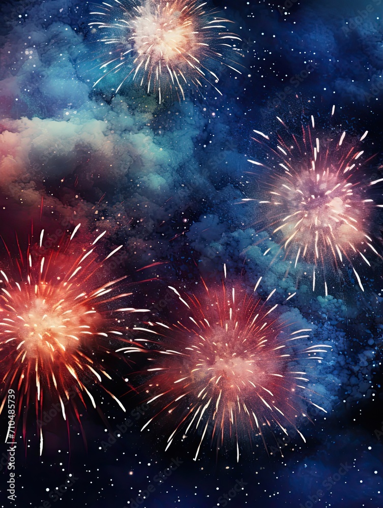 Fototapeta premium Dazzling Night Sky Firework Shows: Captivating Wall Prints for a Mesmerizing Experience