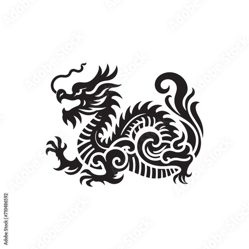 Tranquil Majesty Displayed: Unveiling the Aesthetic Charms of Chinese Dragon Silhouette Stock Art - Chinese New Year Silhouette - Chinese Dragon Vector Stock 