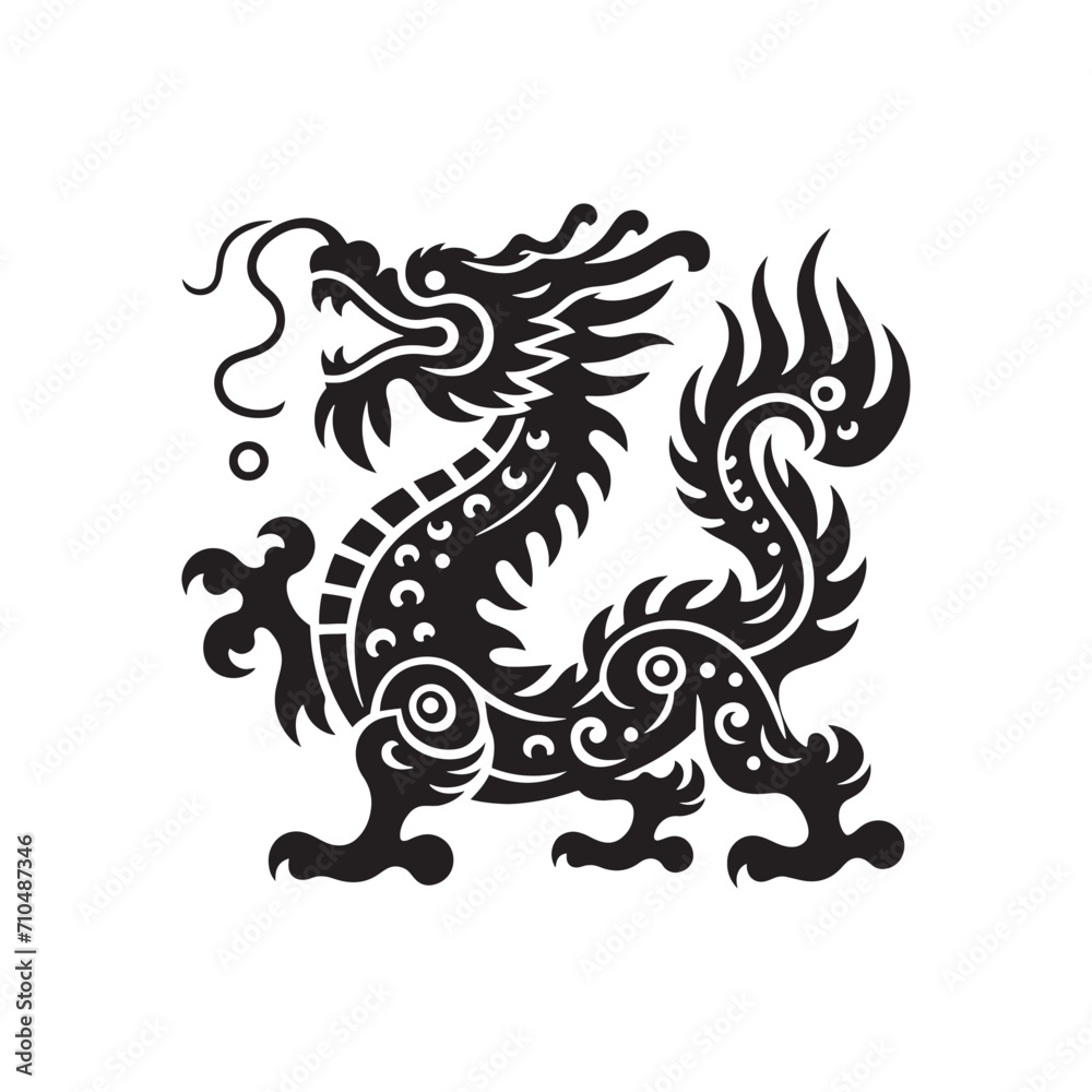 Lunar Legacy Illuminated: Timeless Chinese Dragon Silhouette Stock Images Tailored for Chinese New Year - Chinese New Year Silhouette - Chinese Dragon Vector Stock
