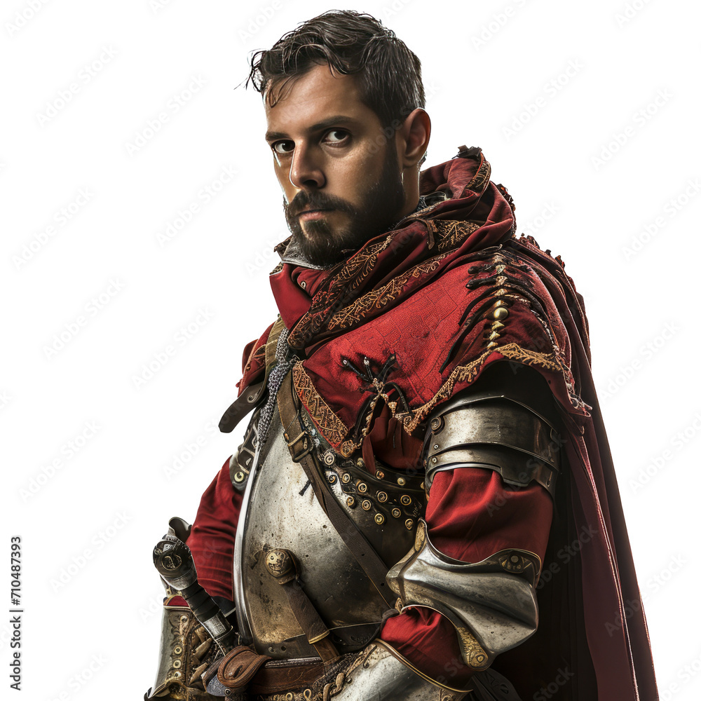 Fototapeta premium medieval knight with sword, cut out - stock png.