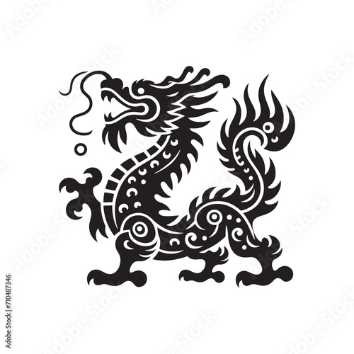 Lunar Legacy Illuminated: Timeless Chinese Dragon Silhouette Stock Images Tailored for Chinese New Year - Chinese New Year Silhouette - Chinese Dragon Vector Stock 