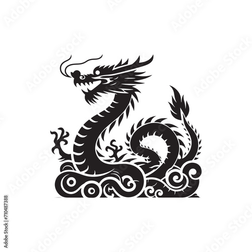 Timeless Beauty Captured: Chinese Dragon Silhouette Stock Perfect for New Year Celebrations - Chinese New Year Silhouette - Chinese Dragon Vector Stock
