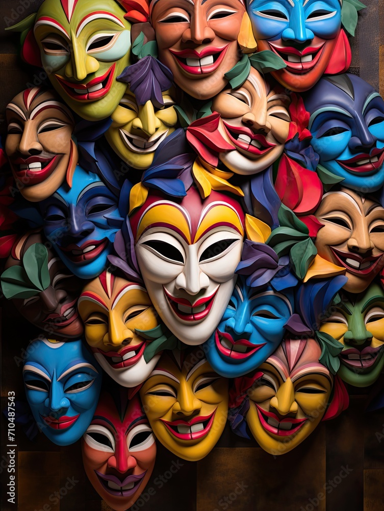 Faces of Celebration: Festival Masks Wall Art - Exquisite and Vibrant Masterpieces