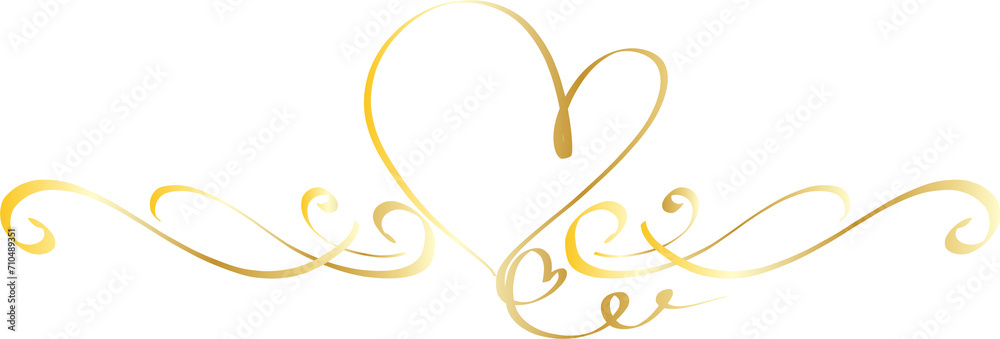 Gold decorative calligraphic elements for decoration illustration on transparent background.