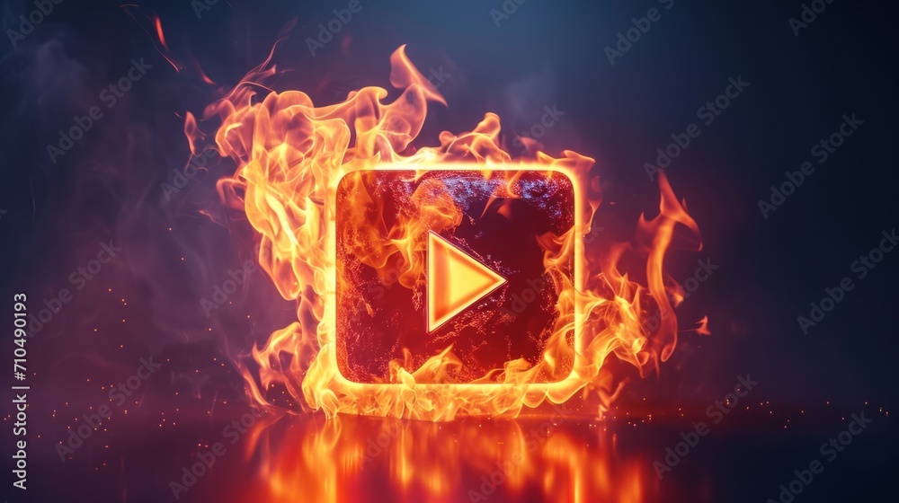 The play button is made in a fire style