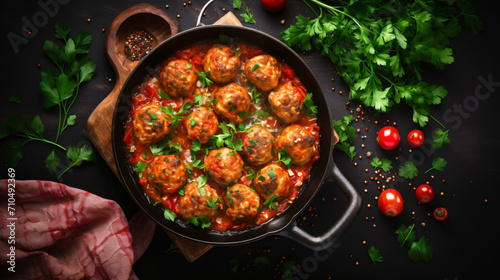Meatballs with champignon and vegetables stewed