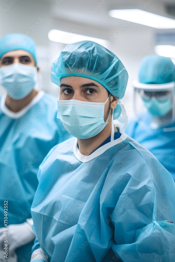 Male Medical personnel wearing masks standing in a sterile hospital, nurse Male Medical personnel wearing masks standing in a sterile hospital, nurse