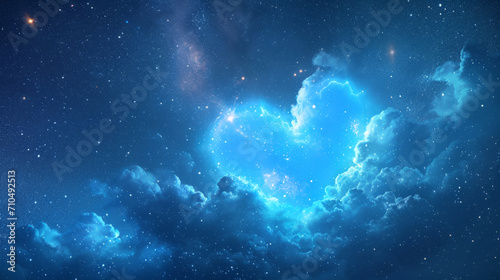 Star-filled sky with love heart shape in the clouds at night for Valentines Day