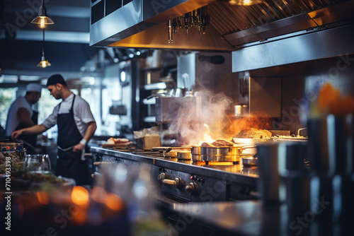 Fototapeta Naklejka Na Ścianę i Meble -  Generative ai portrait of beautiful female chef in professional kitchen setting